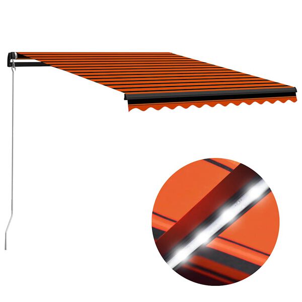 vidaXL Manuell uttrekkbar markise med LED 300x250 cm oransje og brun