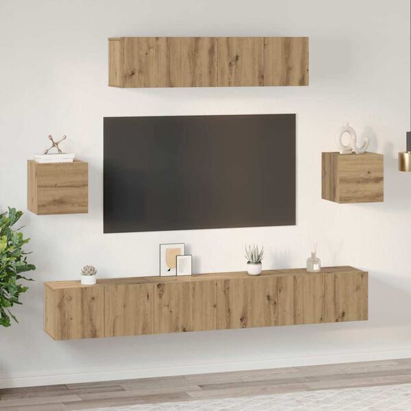 vidaXL TV-benksett Veggmontert 7 pcs Artisan Eik Konstruert tre