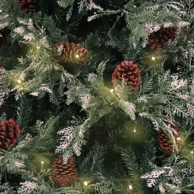 vidaXL Forhåndsbelyst juletre med kongler grønn og hvit 195 cm PVC PE