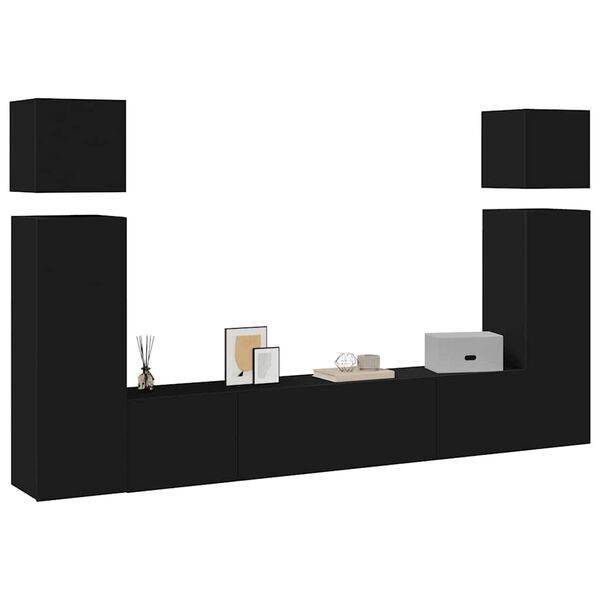 vidaXL TV-benksett 8 deler svart konstruert tre