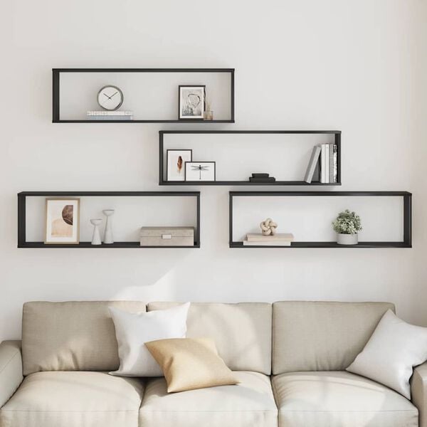 vidaXL Vegghyller kube 4 stk svart eik 100x15x30 cm konstruert tre