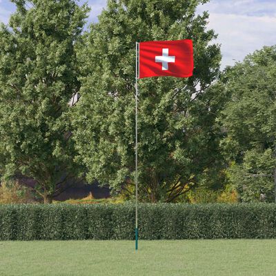 vidaXL Sveitsisk flagg og stang 5,55 m aluminium
