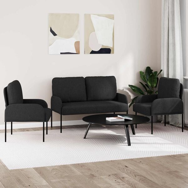 vidaXL Sofasett med pute 3 pcs Svart 115 x 56 x 80 cm Kryssfin&eacute;r