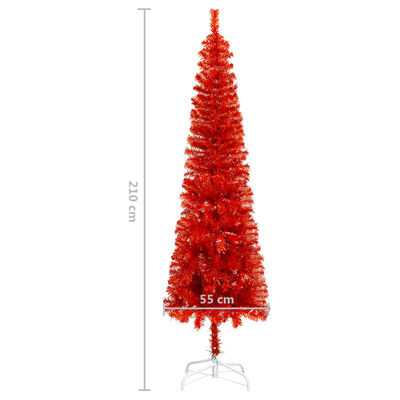 vidaXL Slankt juletre med LED og kulesett rød 210 cm