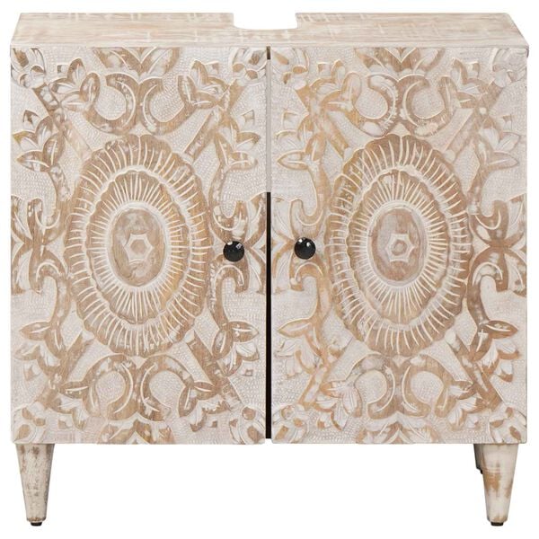 vidaXL Baderomsvaskeskap med d&oslash;r Hvit 62 x 33 x 58 cm Massiv mango tre