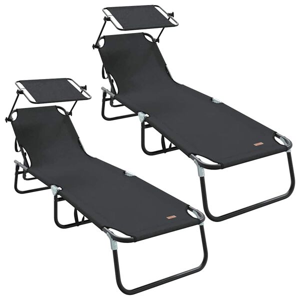 vidaXL Sammenleggbar solstol 2 pcs Svart 56 x 190 x 81cm stoff