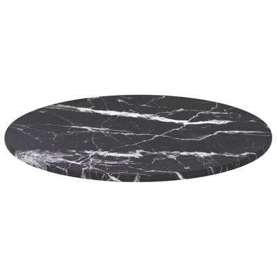 vidaXL Bordplate svart Ø30x0,8 cm herdet glass med marmor design