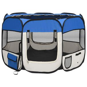 vidaXL Sammenleggbar lekegrind for hunder b&aelig;reveske bl&aring; 90x90x58 cm