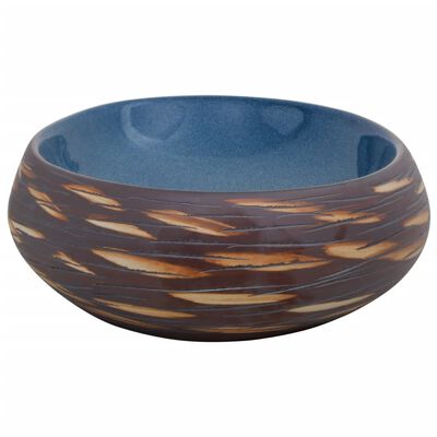 vidaXL Benkeservant brun og blå oval 59x40x15 cm keramikk