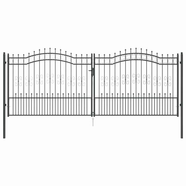 vidaXL Gjerdeport med spydtopp svart 406x150 cm pulverlakkert st&aring;l