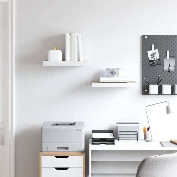 vidaXL Flytende vegghyller 2 stk eik og hvit 50x23x3,8 cm MDF