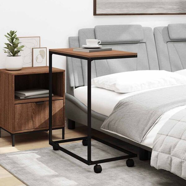 vidaXL Sidebord med hjul svart 55x35x70 cm konstruert tre