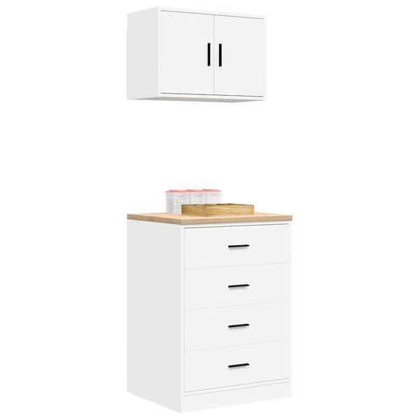 vidaXL Garasjeskap 2 stk hvit konstruert tre