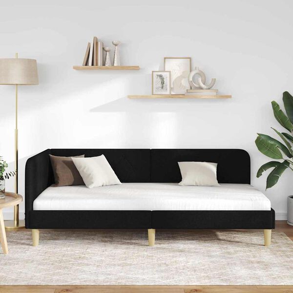 vidaXL Hjørnesengramme med hodegjerde Svart 90 x 200 cm stoff