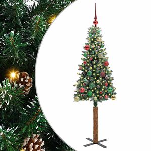 vidaXL Slim juletre med 150 LED gr&oslash;nn 150 cm PVC og Massivt Furu tre