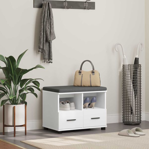 vidaXL Gangbenk Hvit 60 x 38 x 46 cm Sponplate og Polstret Stoff