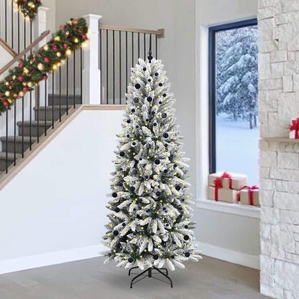 vidaXL Kunstig juletre med 300 LED Hvit 240 cm PVC, plast, st&aring;l og PE