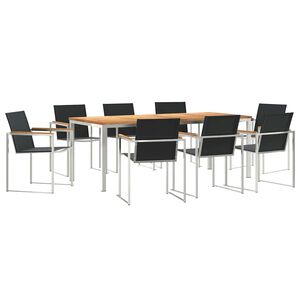 vidaXL Hage Spisegruppe 9 stk. Massiv teak og rustfritt st&aring;l