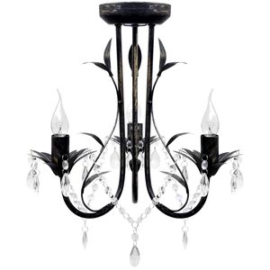 Art Noveau Svart Metall Lysekrone med Krystall Perler 3xE14 Lysp&aelig;r