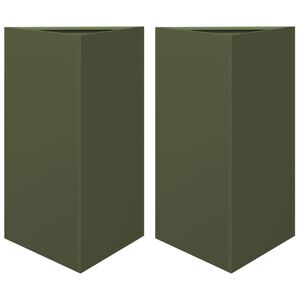 vidaXL Plantekasser 2 stk olivengr&oslash;nn trekantet 50x43x75 cm st&aring;l