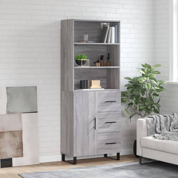 vidaXL Highboard gr&aring; sonoma 69,5x34x180 cm konstruert tre