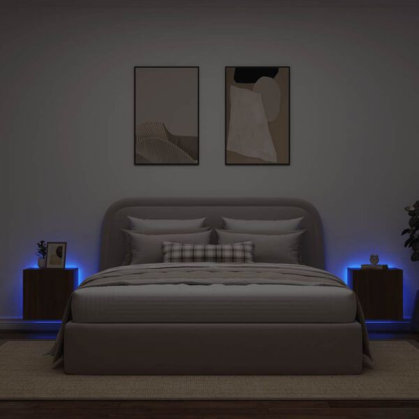 vidaXL Vegghengte TV-benker med LED-lys 2 stk brun eik 40,5x35x40 cm