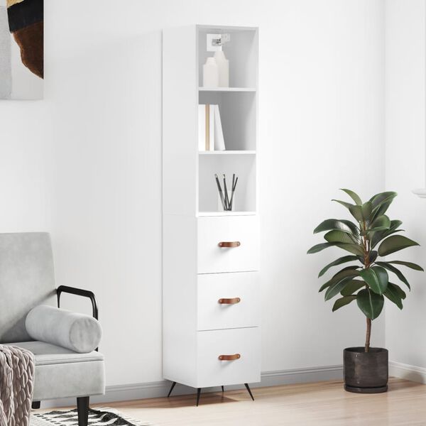 vidaXL Highboard h&oslash;yglans hvit 34,5x34x180 cm konstruert tre