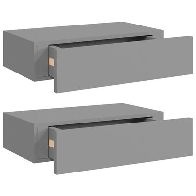 vidaXL Veggmonterte skuffehyller 2 stk grå 40x23,5x10 cm MDF