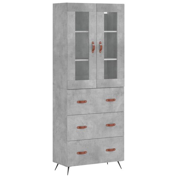 vidaXL Highboard betonggr&aring; 69,5x34x180 cm konstruert tre