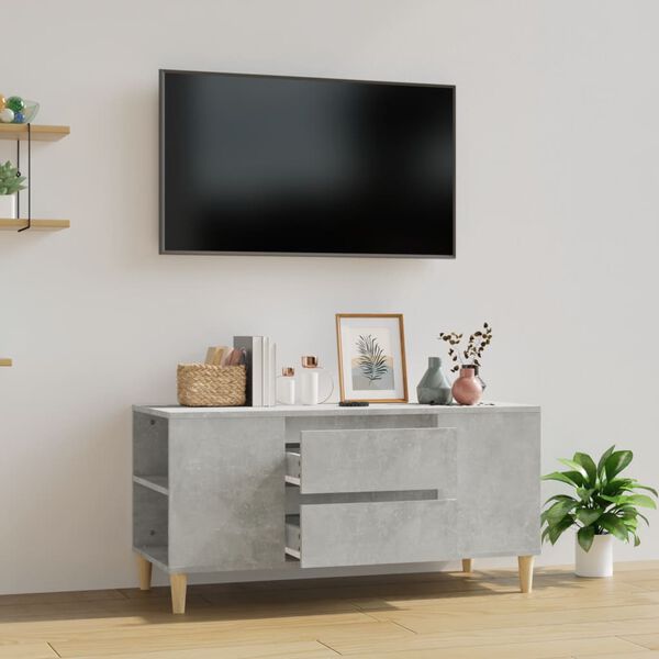 vidaXL TV-benk betonggr&aring; 102x44,5x50 cm konstruert tre