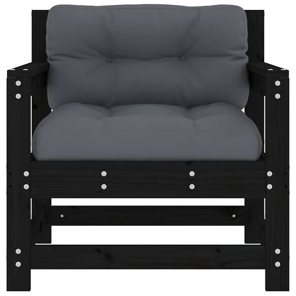 vidaXL Hagestoler med puter 2 stk svart heltre furu