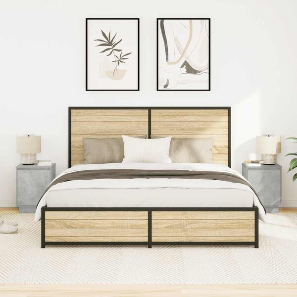 vidaXL Nattbord med LED 2 stk betonggr&aring; 38x34x50 cm