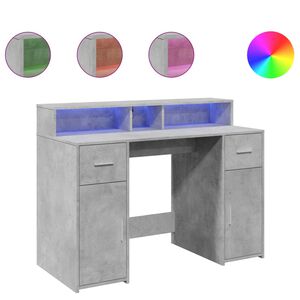 vidaXL Skrivebord med LED-lys betonggr&aring; 120x55x91 cm konstruert tre