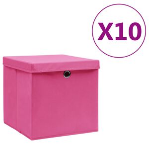 vidaXL Oppbevaringsbokser med deksler 10 stk 28x28x28 cm rosa