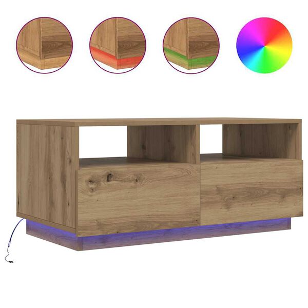 vidaXL Salongbord med LED-lys artisan eik 90x49x40 cm