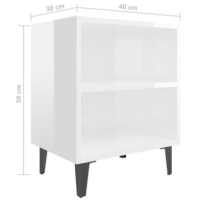 vidaXL Nattbord med metallben 2 stk høyglans hvit 40x30x50 cm