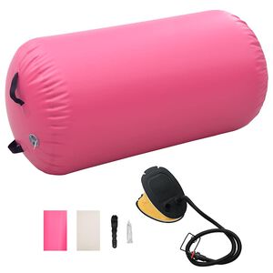 vidaXL Oppbl&aring;sbar gymnastikkrull med pumpe 120x90 cm PVC rosa