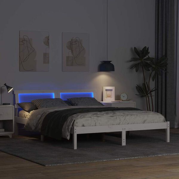 vidaXL Sengestamme med hodegjerde Hvit 160 x 200 cm Massiv furu