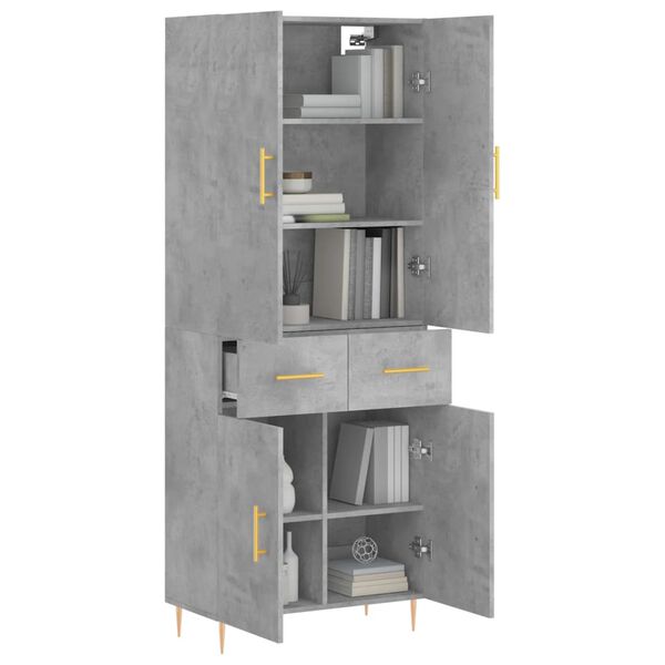 vidaXL Highboard betonggr&aring; 69,5x34x180 cm konstruert tre