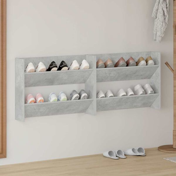 vidaXL Veggskoskap 2 stk betonggr&aring; 80x18x60 cm sponplate