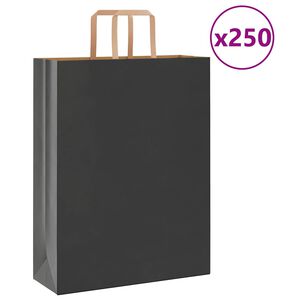 vidaXL Papirposer 250 stk med h&aring;ndtak svart 32x12x42 cm