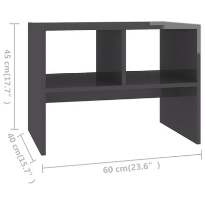 vidaXL Sidebord høyglans grå 60x40x45 cm sponplate
