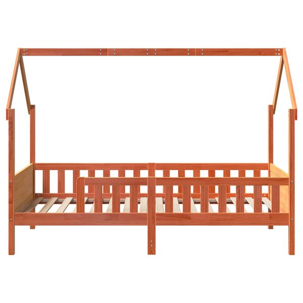 vidaXL Barneseng med tak voksbrun 90x190 cm heltre furu