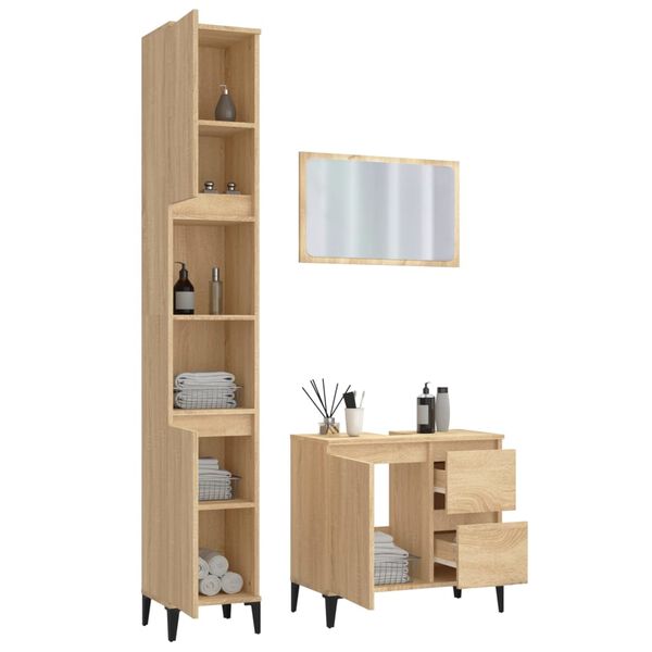 vidaXL Baderomsskapsett 3 deler sonoma eik konstruert tre