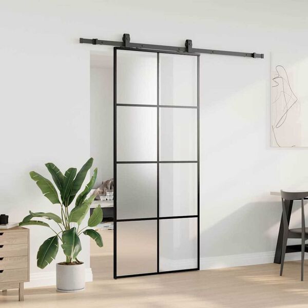 vidaXL Skyved&oslash;r med monteringssett svart 90x205 cm ESG-glass
