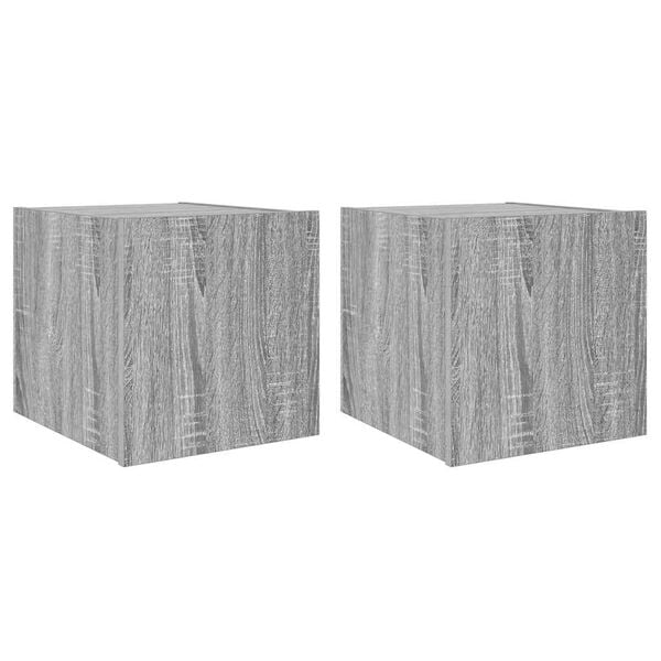 vidaXL Vegghengte TV-benker med LED-lys 2 stk gr&aring; sonoma 30,5x35x30 cm