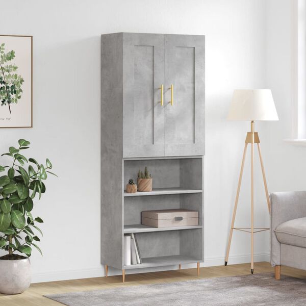 vidaXL Highboard betonggr&aring; 69,5x34x180 cm konstruert tre
