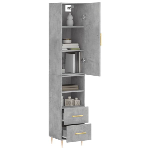 vidaXL Highboard betonggr&aring; 34,5x34x180 cm konstruert tre