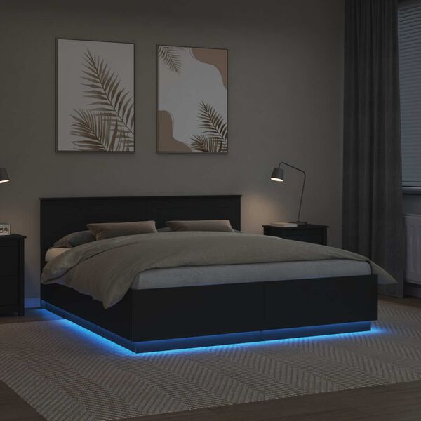 vidaXL Sengestamme med hodegjerde Svart 200 x 200 cm Konstruert tre