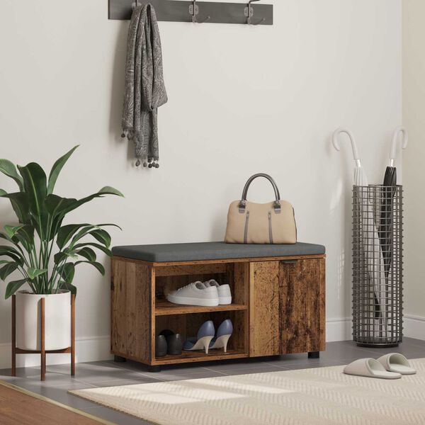 vidaXL Gangbenk med pute med hylle med d&oslash;r Gammelt tre 80 x 38 x 46 cm